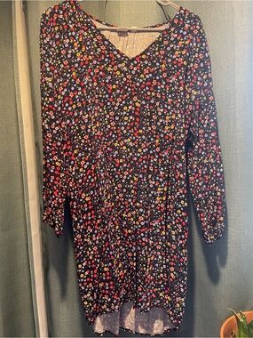 GAP Black Floral Long-Sleeve Casual Dress